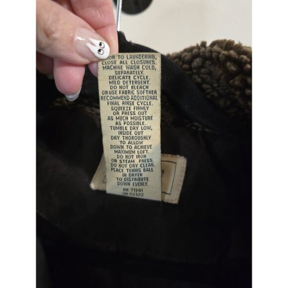 Vintage LL Bean Women PM Faux Suede Quilt Goose Down Parka Coat Sherpa Collar - Picture 3 of 6